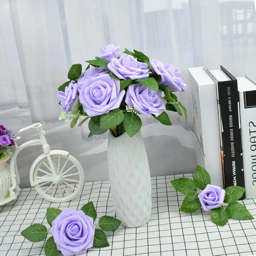 Artificial Flowers 25pcs Real Looking Fake Roses w/Stem Lilac