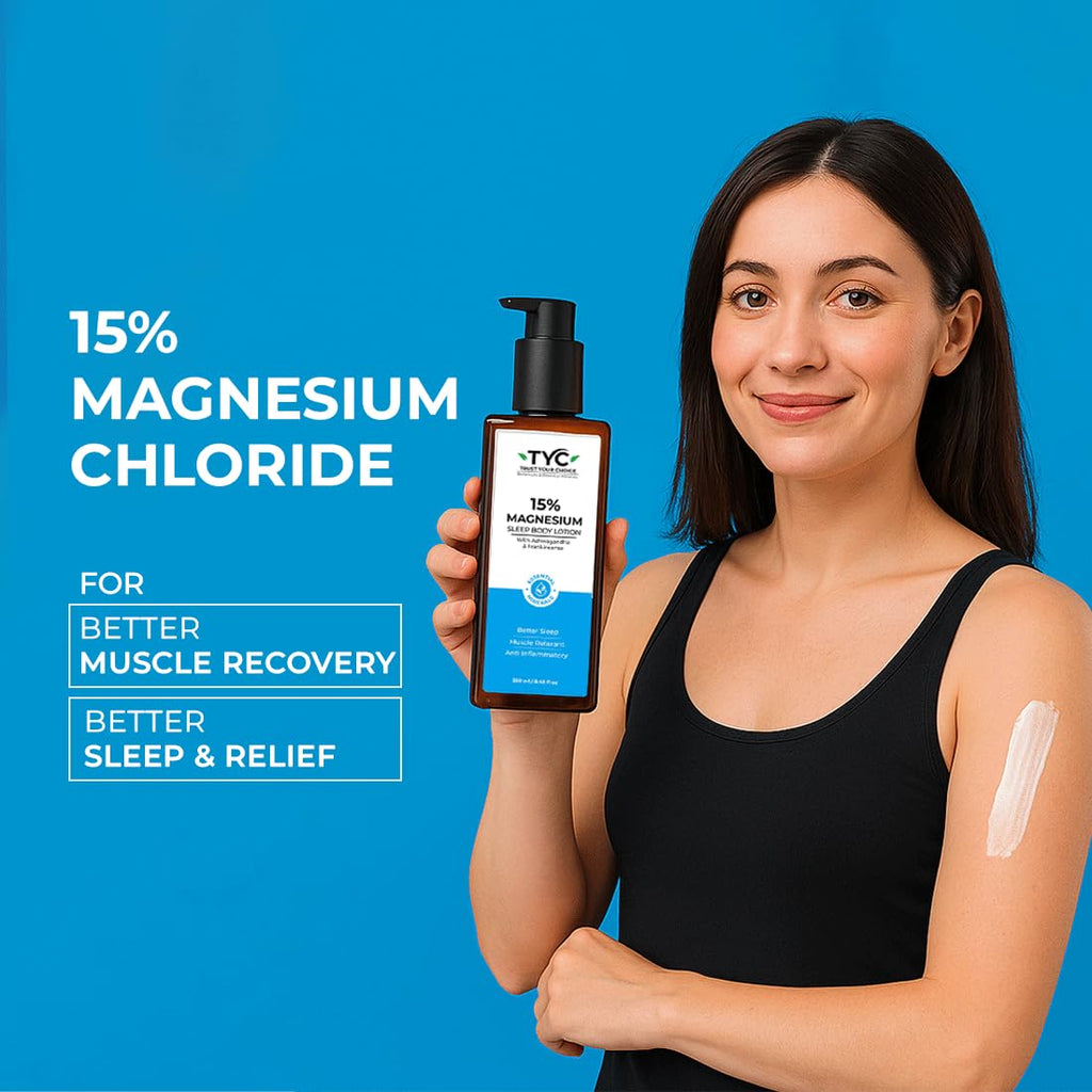 TYC Trust Your Choice Magnesium Sleep Body Lotion, 15% Magnesium Chloride with Ashwagandha and Frankincense Oil, Magnesium Lotion For Sleep For, Magnesium Lotion For Muscle Recovery, Relaxation, No Added Fragrance - 250ml