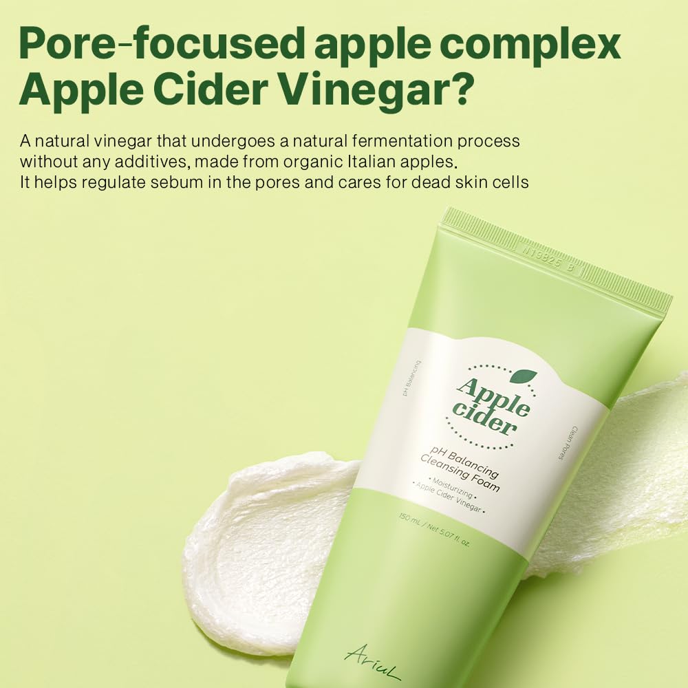 Ariul Apple Cider pH Balancing Cleansing Foam 150ml | Korean Face Cleanser for Deep Cleansing and hydration | Gentle cleanser for All Skin Types