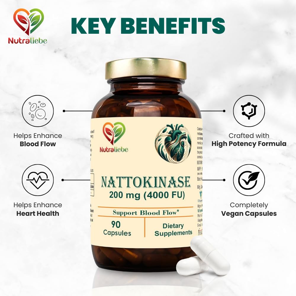 Nutraliebe Nattokinase 200mg with 4000 FU - Supports Circulatory Health, 90 Vegan Capsules