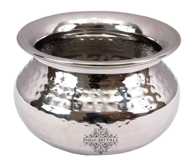 Indian Art Villa Indianartvilla Hammered Stainless Steel Punjabi Handi Bowl - 650 ml
