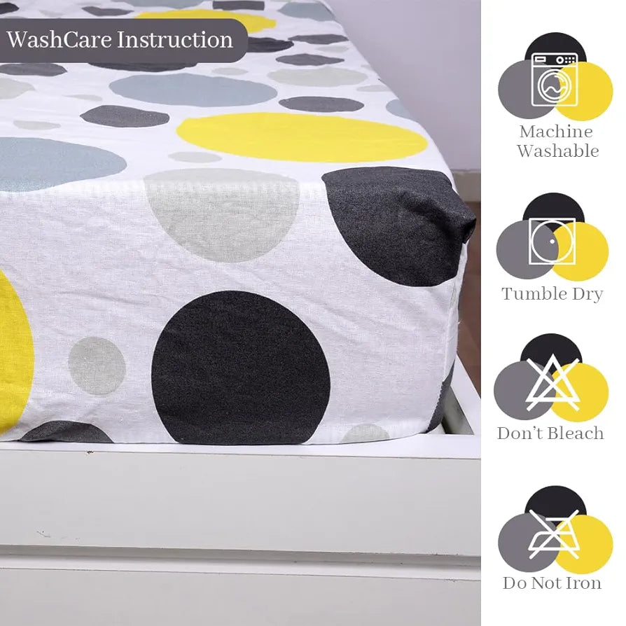 Divine Casa 100% Cotton 144 TC Cotton Elastic Fitted Bedsheets Double Size with 2 Pillow Covers Colour Yellow Gray