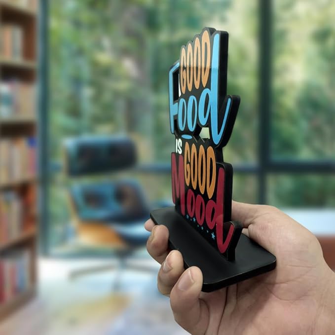 Artvibes Wooden Idols and Figurine Good Food is Good Mood Restaurant Cafe Quotes Table Decoration for Office Desk | Home Decor