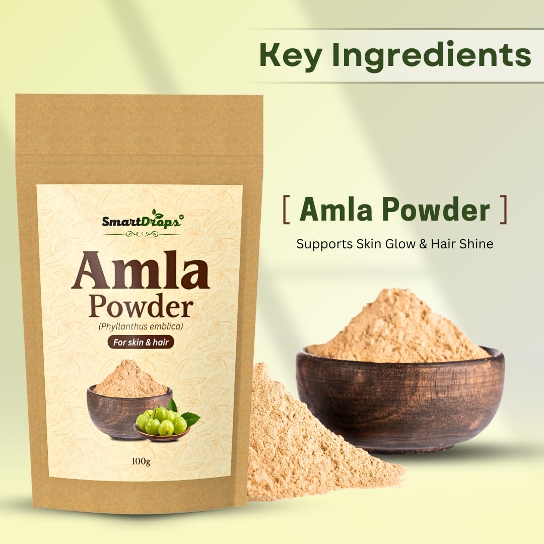 Smartdrops Amla Powder for Hair Care Natural Hair Pack Powder for Scalp Massage Hair Mask DIY Hair Care Routine | Indian Gooseberry | Ideal for Hair, Skin, or Culinary Use | 100g (Pack-1)
