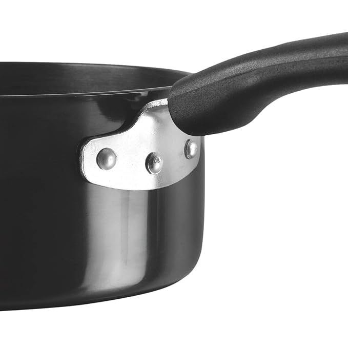 Vinod Black Pearl Hard Anodised Saucepan 2.3 litres | 18cm | 3.25mm Thick | Metal Spoon Friendly | Ezee Pour Spout
