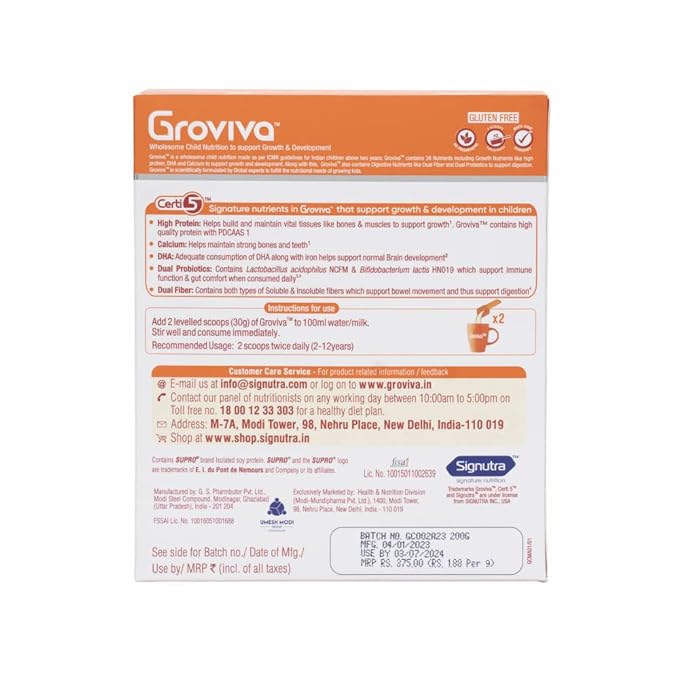 Groviva Nutrition Drink Made by Global Experts for Kids (Mango) - 200 gms