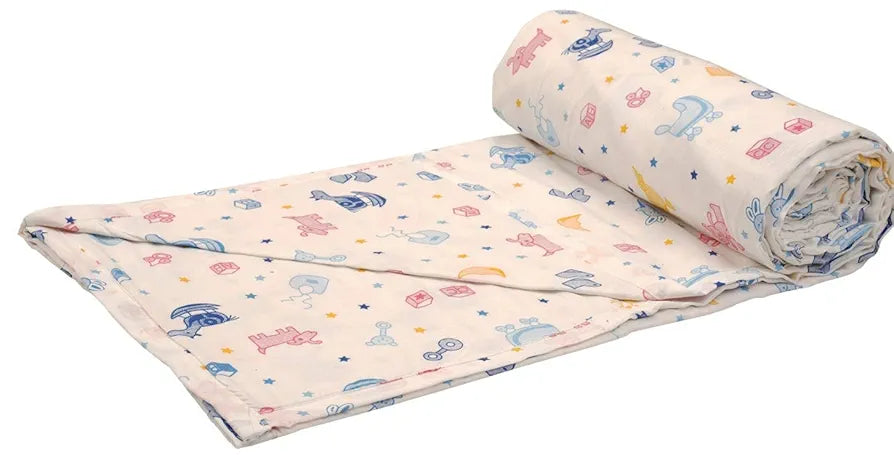 Trance Home Linen 150 GSM Pure Cotton Reversible Dohar Single Bed Size Ac Blanket Comforter Soft Light-Weight Bed Blanket Colour Ducks Multicolor