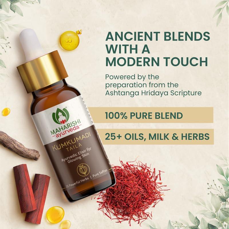 Maharishi Ayurveda Kumkumadi Tailam 10 ml, Face Serum Oil for Glowing Skin and Even Complexion Made with Potent Herbs Ideal for All Skin Types and No Side Effects