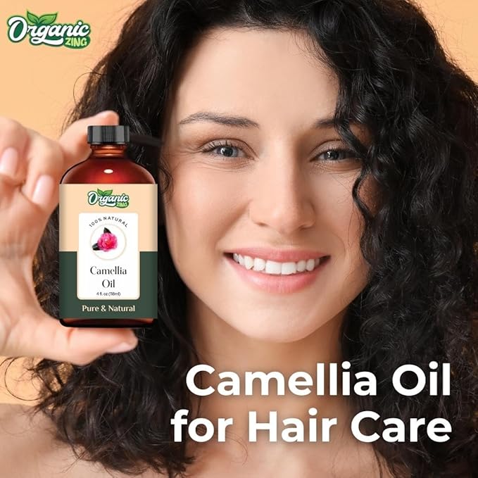 Organic Zing Camellia Essential Oil for Skin, Face, Hair Care, Shampoo, Face Cleanser - 118 Ml