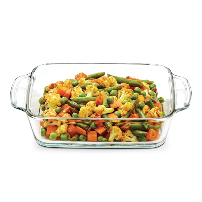 Borosil Glass Baking Dish | 1.6 Litres | Transparent | 1 Piece Square Dish With Handle