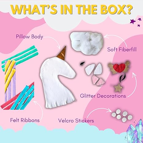 PepPlay Unicorn Diy Pillow Craft Kit for Girls 43 Pieces Set No Sew No Glue Unicorn Gifts Birthday Gift
