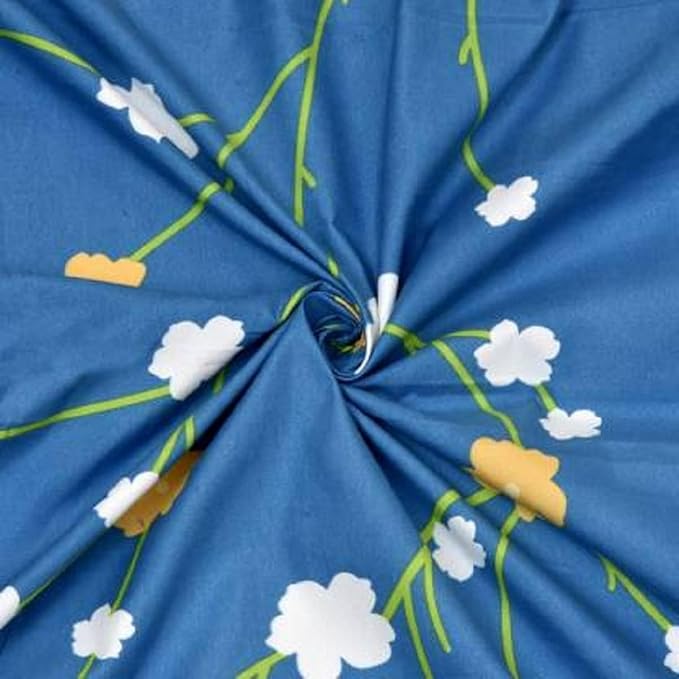 Decomizer Soft Glace Cotton King Size AC Blanket 1 Flat Bedsheet and 2 Large Pillow Covers Blue Yellow Colour