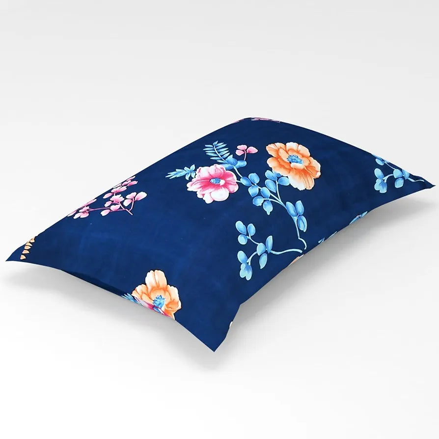 Homefab India 180 TC Microfiber Single BedSheet with 1 Pillow Cover Blue Floral