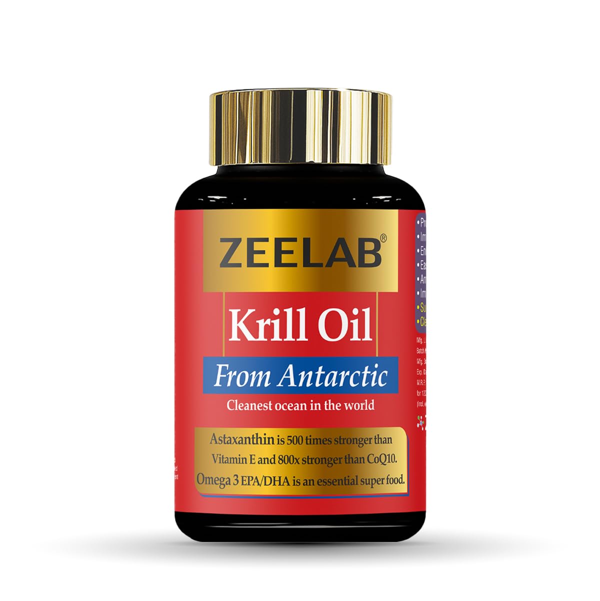 Zeelab Krill Oil Capsules with Omega-3 (EPA & DHA), Astaxanthin & Vitamin E | Supports Heart, Brain, Joint & Eye Health | Easy Absorption Softgel Supplement
