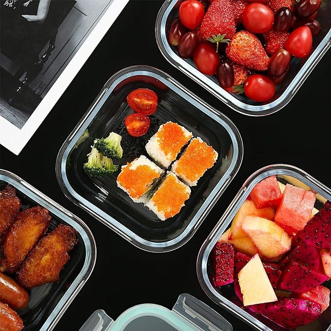 Femora Borosilicate Square Glass Container With Dectahable & Break Free Lid | Microwave Oven Safe | Black Color | 300 Ml