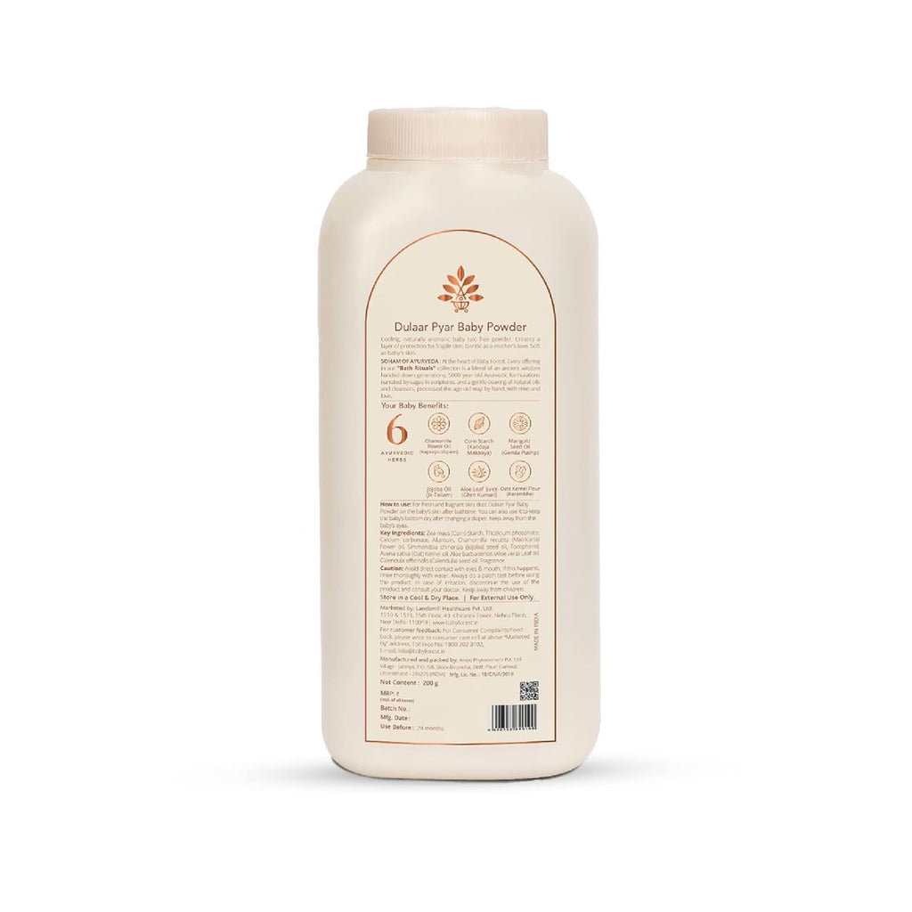 Baby Forest Dulaar Pyar Talc-Free Baby Powder | with Chamomile, Jojoba & Marigold Oils + Corn Starch | for Soft, Rash-Free Skin | Natural, Derma Safe, Cruelty-Free Baby Powder | 200g