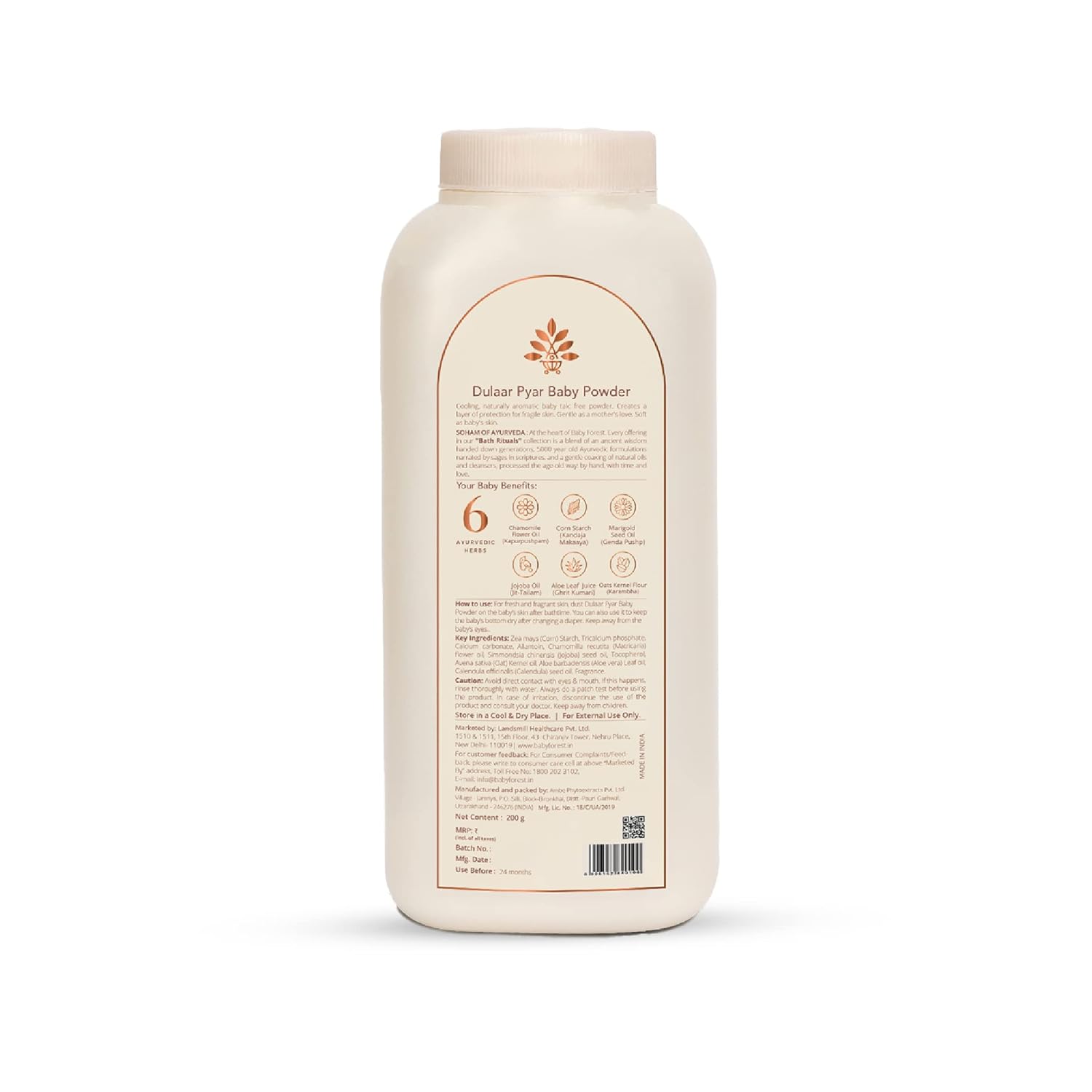 Baby Forest Dulaar Pyar Talc-Free Baby Powder | with Chamomile, Jojoba & Marigold Oils + Corn Starch | for Soft, Rash-Free Skin | Natural, Derma Safe, Cruelty-Free Baby Powder | 200g