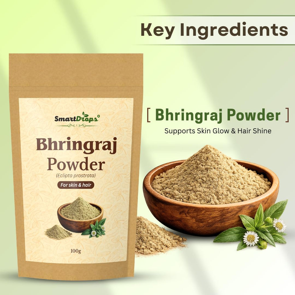 Smartdrops Bhringraj Fine Powder for Hair Rinse Preparation and Skin Pack Mixing DIY Scalp Care and Facial Routine Ingredient | 100g (Pack-1)