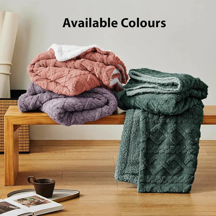 Homekart Flannel with Sherpa Luxurious Super Soft Reversible Double Bed Blanket for Winter 500GSM Blanket Quilt Rajaai Color Bottle Green