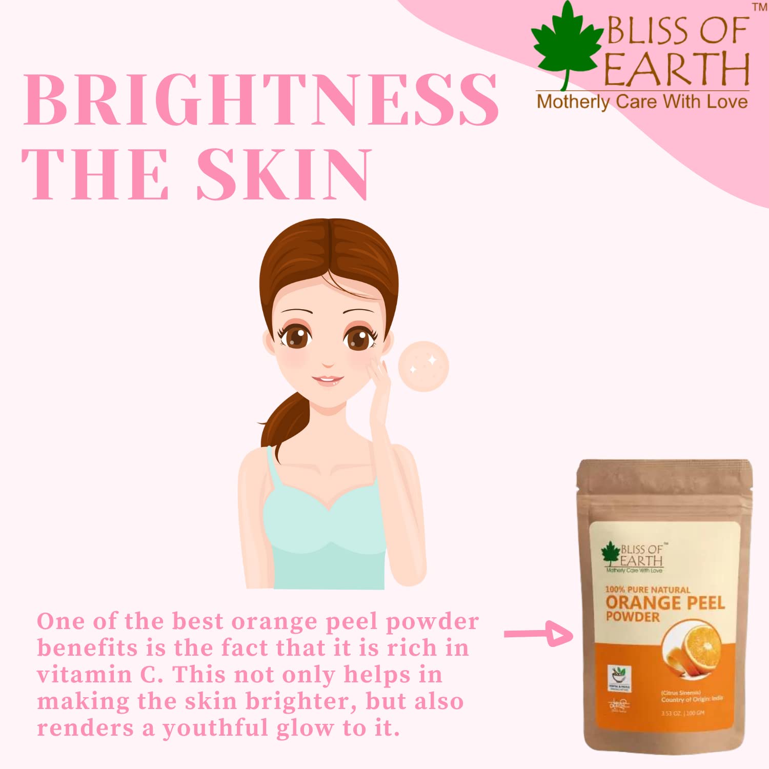 Bliss of Earthâ„¢ 100% Pure Orange Peel Powder | 100GM | Best For Naturally Glowing Skin | Natural Sun Tan Remover & Exfoliator | Hair Conditioning & Skin Care |