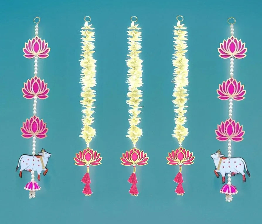 Handmade Artificial Flower Garland with Lotus & Cow Hanging 5 Pcs