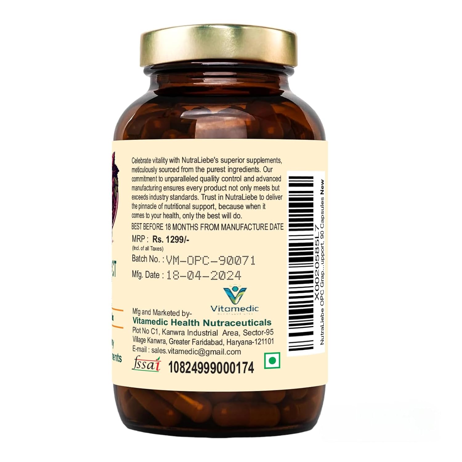 Nutraliebe OPC Grape Seed Extract Capsules - Minimum 95% OPCs, Powerful Antioxidant Support, 90 Capsules
