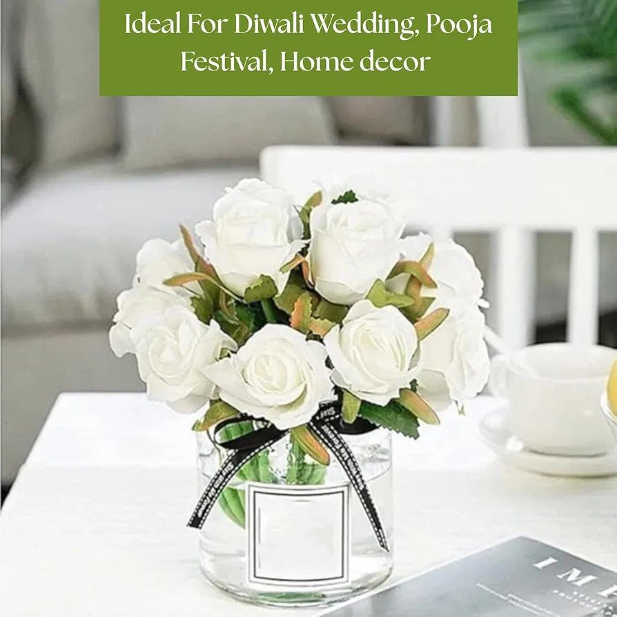 Artificial Rose Flower Bunches for Vase Premium Decorative Gift Items Set of 12