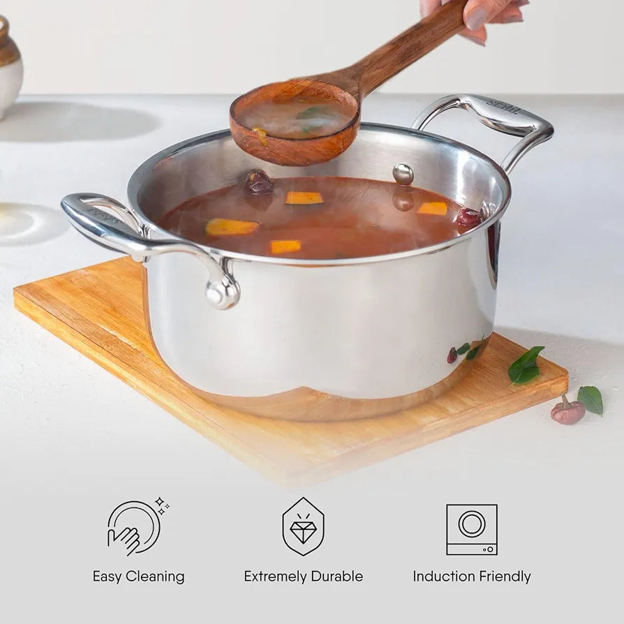 Stahl Artisan Triply Stainless Steel Sauce Pot | Casserole with Glass Lid