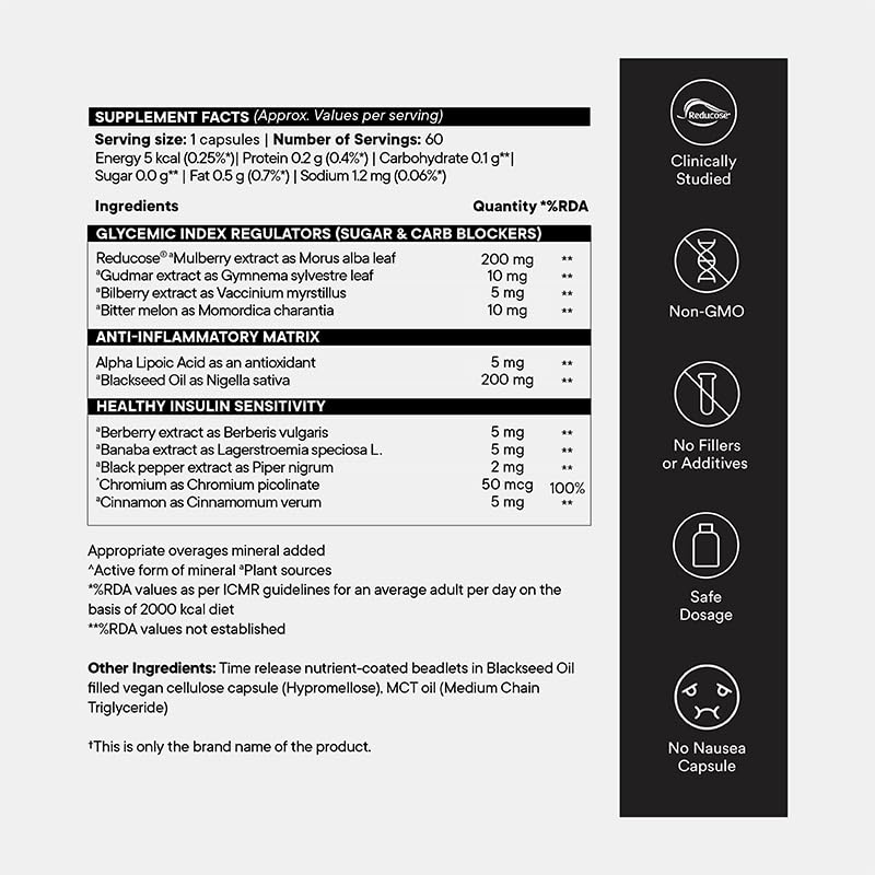 Wellbeing Nutrition Diabetes Care with Clinically Proven ReducoseÂ®, Gudmar, Bilberry, Banaba 60 Veg Capsules