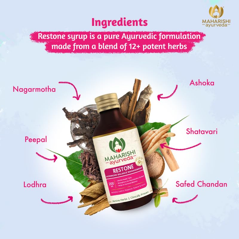 Maharishi Ayurveda Restone Syrup - Natural Supplement for Women with 15+ Herbs | Ideal for Women's Health and Wellness | Synergistic Combination of Time-tested Herbs - 200 ml