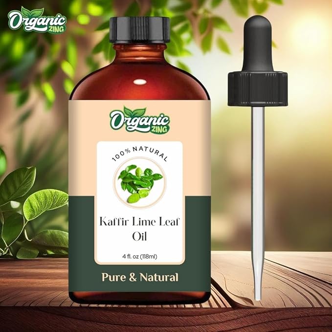 Organic Zing Kaffir Lime Leaf (Citrus Hystrix) Oil | Essential Oil for Skincare, Hair Care, Aroma and Diffusers - 118 Ml