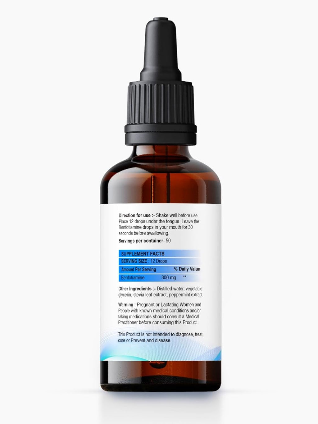 METADROPS Benfotiamine 300 Mg in Liquid Form - Premium Supplement for Nerve Health, Energy, and Glucose Metabolism Support - 50ml Bottle Providing 100 Servings - Fast Absorption and Trusted Quality