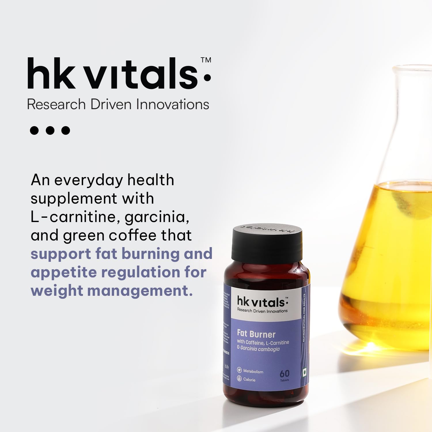 HealthKart hk vitals Fat Burner (60 Tablets) | With L-Carnitine, Garcinia Cambogia, & Caffeine | Supports Weight Management & Fuels Metabolism