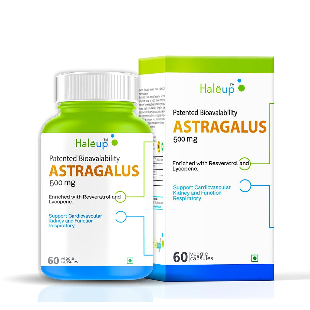 Haleup Astragalus 500 mg || 60 capsules || Enriched with Resveratrol & Lycopene || Heart & Immune Support || Researched in USA (Pack of 1, 60)