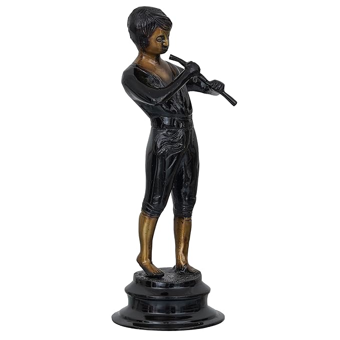 Ecraftindia Brown & Golden Man Playing Musical Instrument Antique Finish Handcrafted Decorative Brass Showpiece