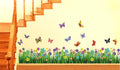 Rangoli Walking in The Garden Flower Wall Sticker New Modern Art Butterflies Flying Over Grass Large Reusable Self-Adhesive Sticker