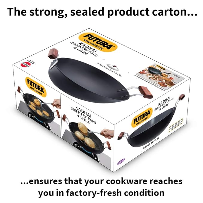 Hawkins Futura 4 Litre Deep Fry Pan Hard Anodised Kadai with Stainless Steel Lid