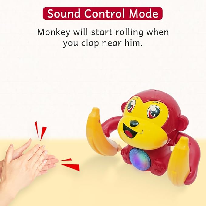 Wembley Dancing Monkey Musical Toy for Kids Baby Spinning Rolling Doll Tumble Toy Red