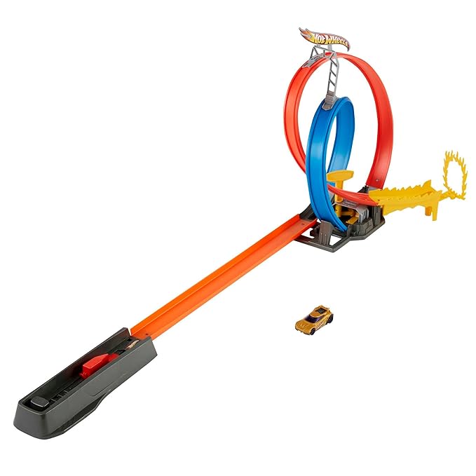 Hot Wheels Energy Track Set with Double Loop Ring of Fire and 1 Vehicle