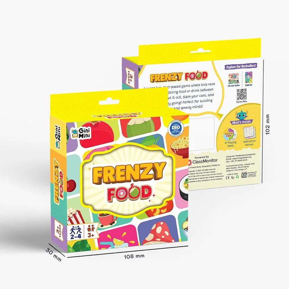 GiniMini Food Frenzy Educational Card Game for Kids Ages 3+ 57 Food-Themed Cards & Manual Improves Vocabulary Observation & Thinking