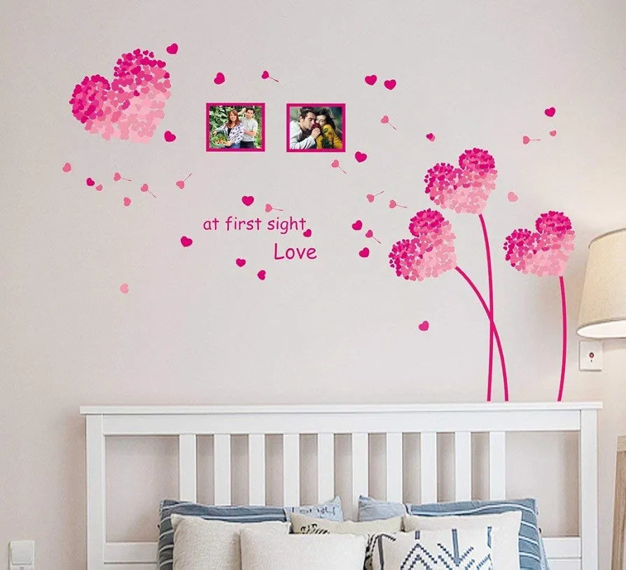 Decals Design Heart Shaped Flowers with Blowing Petals Wall Decal