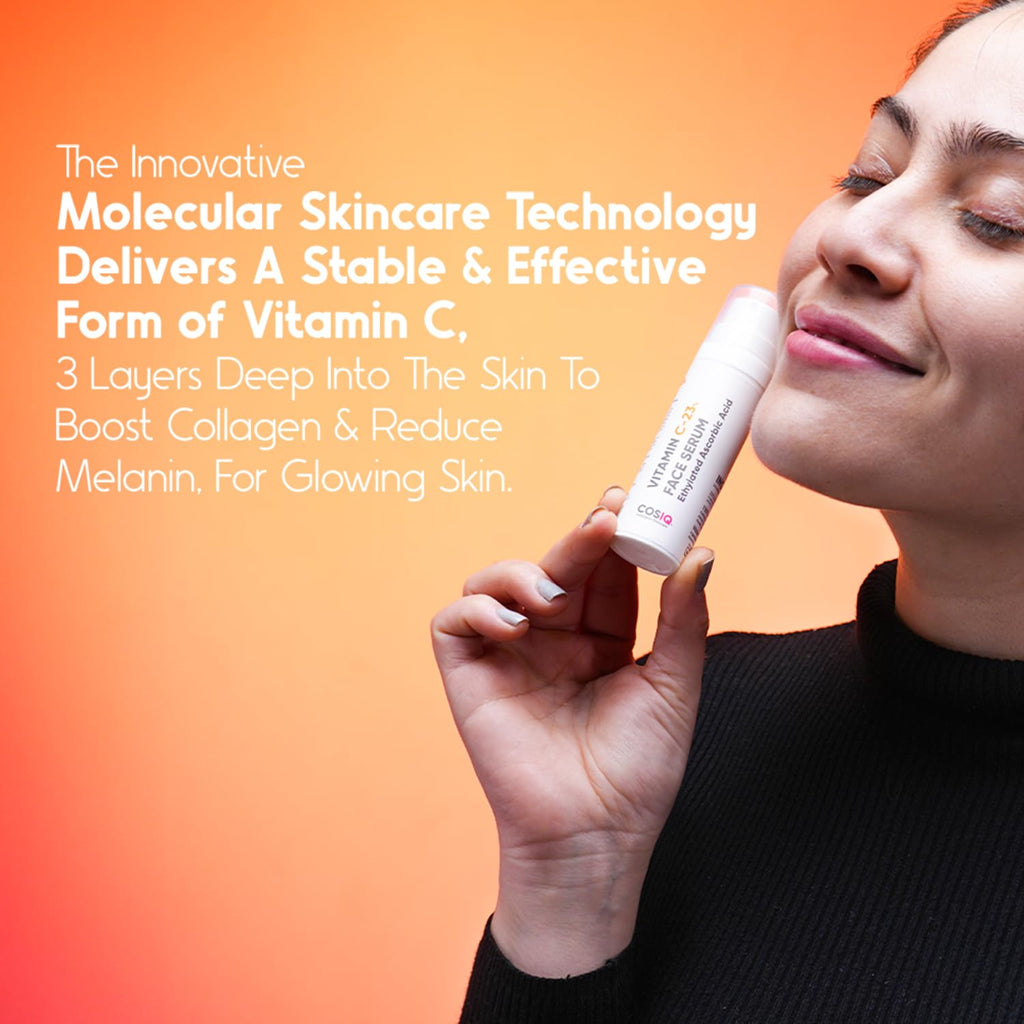 Cos-IQ 23% Vitamin C Face Serum for Glowing Skin 30ml| Advanced Molecular Skincare Technology | Highly Stable, Non Irritating, Non Sticky| Brightening & Hydrating Formula For Men & Women