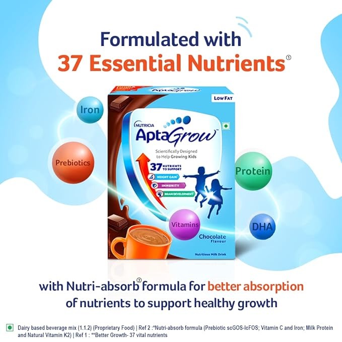 AptaGrow Milk Drink Powder Chocolate Powder for Kid s Height Gain - 400 gms