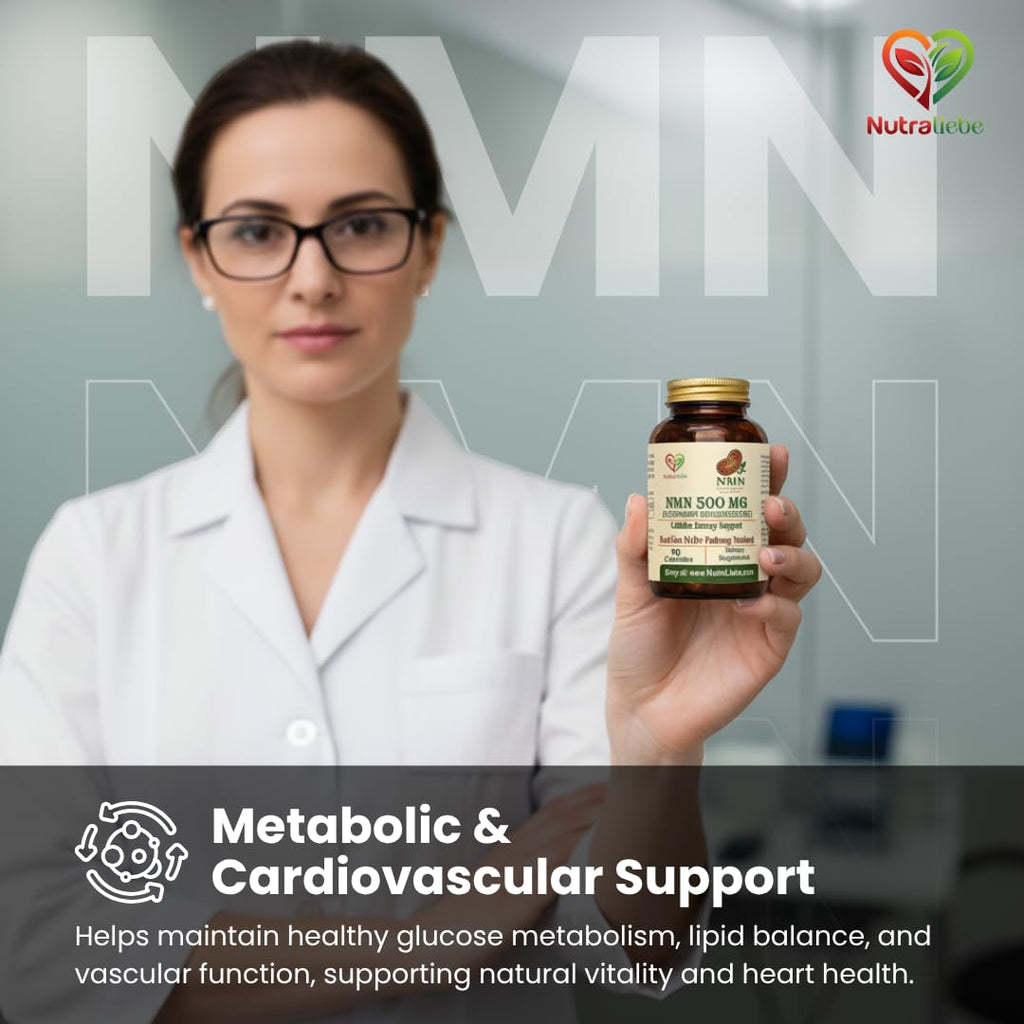 Nutraliebe NMN (Î²-Nicotinamide Mononucleotide) 500 mg â€“ NAD+ Precursor for Cellular Energy, Anti-Aging & DNA Repair | Supports Brain, Metabolism & Mitochondrial Health | 90 Veg Capsules | Non-GMO & Gluten-Free