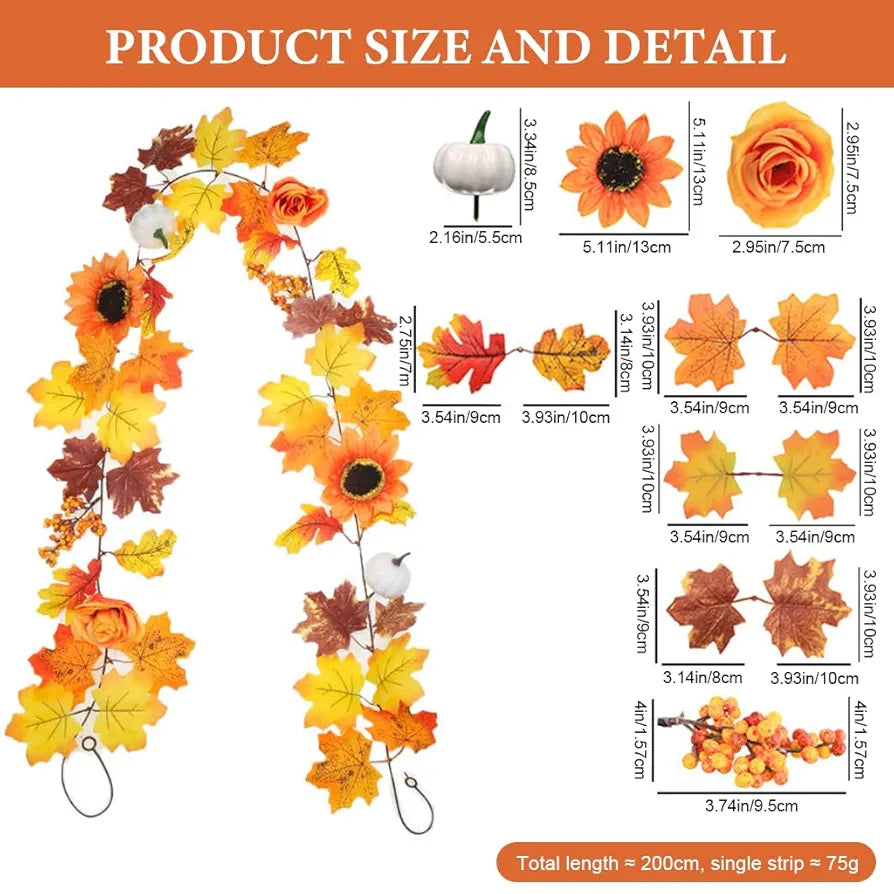 Autumn Maples Leaf Pumpkin Garland with Berries 2M/6.5FT