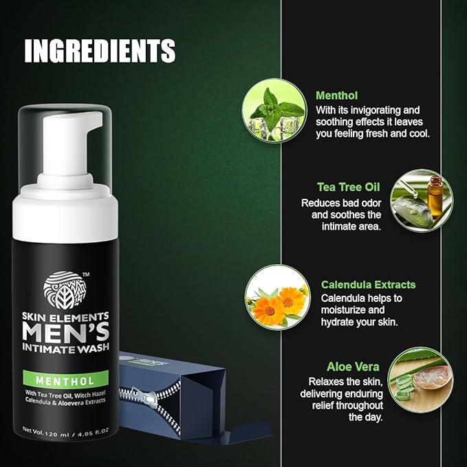Skin Elements Intimate Wash for Men with Menthol pH Balanced Foaming - 120 ml