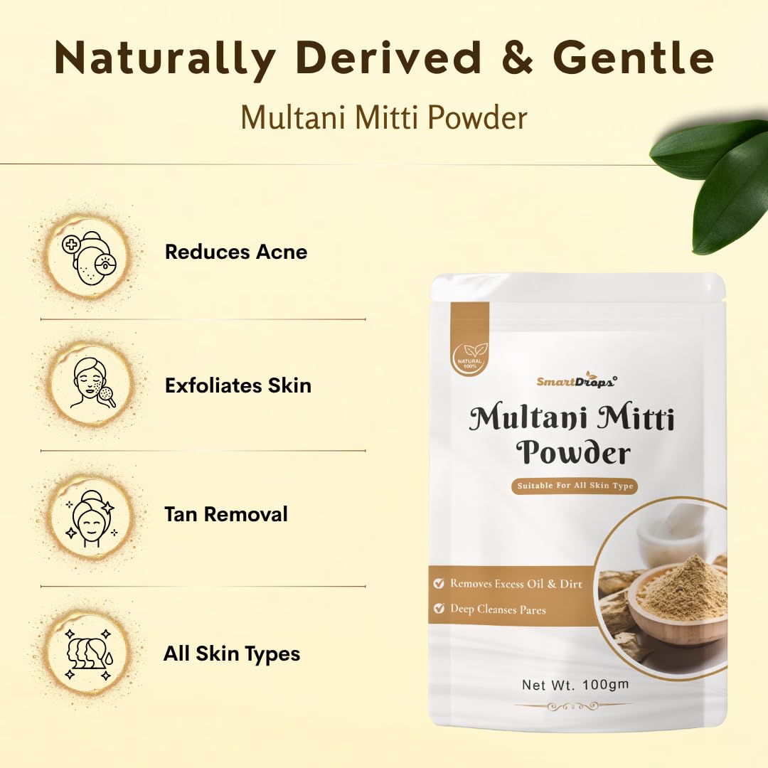 Smartdrops Multani Mitti for Face | Multani Mitti | Multani Mitti Powder for Face | for face, Skin and Hair Pack | (PACK 1 (100G))
