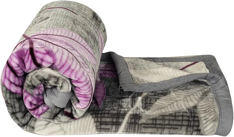 Homekart Super Soft Cloudy Printed Single Bed Blanket for Heavy Winter Single Ply Mink Blanket King Size TC 400 Grey & Pink