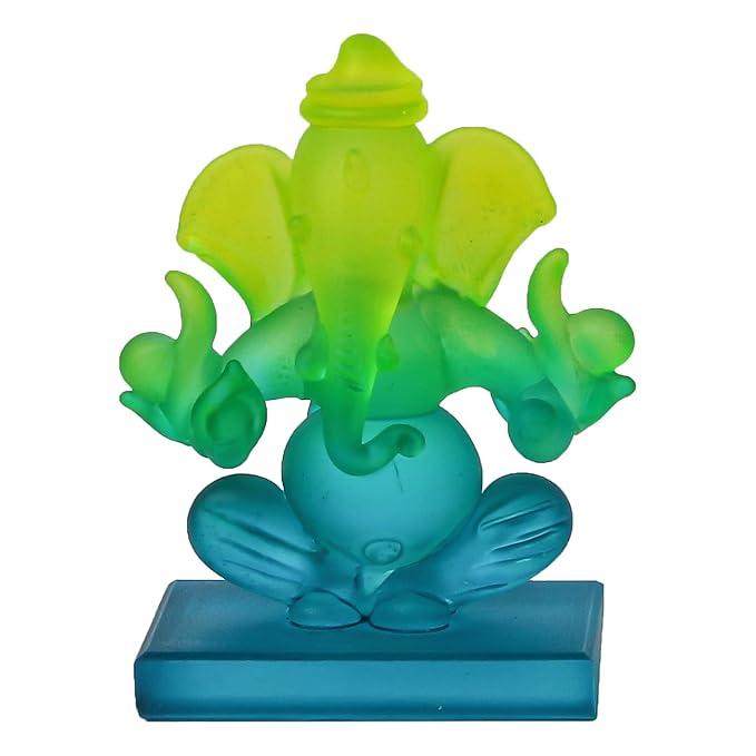 Ecraftindia Green and Blue Double Sided Crystal Car Ganesha Showpiece