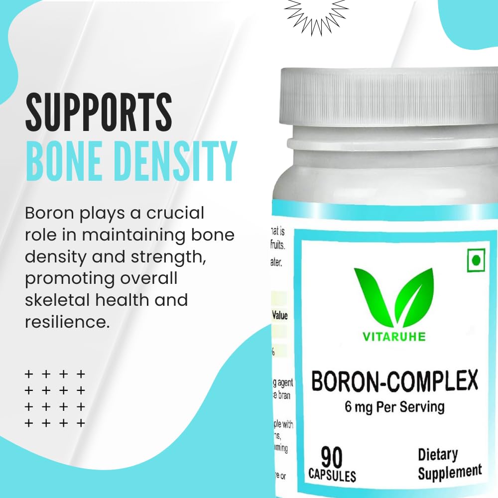 VITARUHE® Triple Boron Complex 6 mg Supplement | 90 capsules | Vegetarian, Non-GMO & Gluten Free | Triple Action Boron Citrate, Boron Glycinate, Boron Asparate
